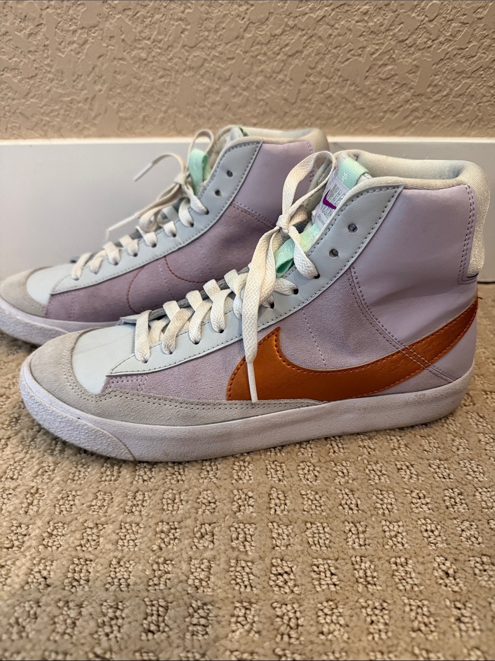 Nike Blazer Mid in Lavender with Orange Swoosh